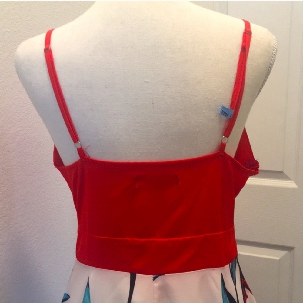 Tie Front V Neck Cami Floral Print Spaghetti Strap Button Down A-Line Ma… - Picture 9 of 12